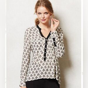 Anthropologie Vanessa Virginia Owl Print honore button down Top size 4